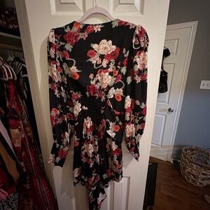 Chelsea & Violet Black Dress with Red and Cream Floral